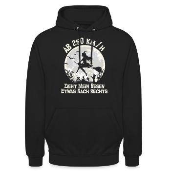Ab 250km/h zieht mein Besen etwas nach rechts - Unisex Hoodie - Schwarz - Vorne - Alina (178cm) & Michal (187cm)