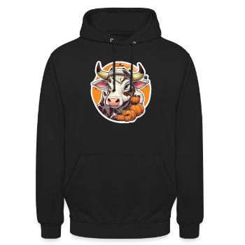 Vache laitière Vache Vache Halloween Fermier d’automne - Sweat-shirt à capuche unisexe - noir - Devant - Alina (178cm) & Michal (187cm)