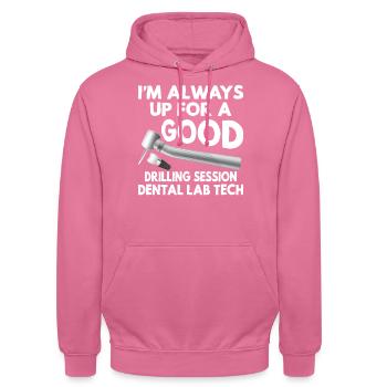 Funny Drilling Session Dentallabortechniker - Unisex Hoodie - Pink - Vorne - Alina (178cm) & Michal (187cm)