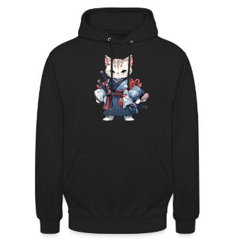 Asia Cat Japanese Samurai Samurai - Unisex Hoodie - black - Front - Alina (178cm) & Michal (187cm)