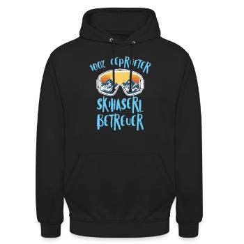 Skihasen 100 % Geprüfter Skihaserl Betreuer - Unisex Hoodie - Schwarz - Vorne - Alina (178cm) & Michal (187cm)