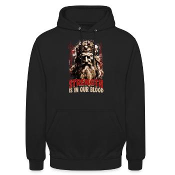 La force est dans notre sang Culture Viking - Sweat-shirt à capuche unisexe - noir - Devant - Alina (178cm) & Michal (187cm)