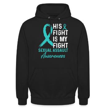 His fight against sexual assault - Unisex Hoodie - black - Front - Alina (178cm) & Michal (187cm)