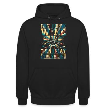 D’abord je bois du vin puis je joue du violon Violon M - Sweat-shirt à capuche unisexe - noir - Devant - Alina (178cm) & Michal (187cm)
