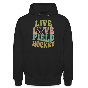 Field Hockey Live Love Field - Unisex Hoodie - Schwarz - Vorne - Alina (178cm) & Michal (187cm)