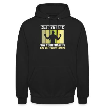 Muay Thai Arts Martiaux Muay Thai Entraîneur Muay Thai Muay Thai - Sweat-shirt à capuche unisexe - noir - Devant - Alina (178cm) & Michal (187cm)