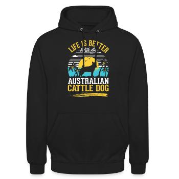Das Leben ist besser mit Australien Cattle Dogs - Unisex Hoodie - Schwarz - Vorne - Alina (178cm) & Michal (187cm)