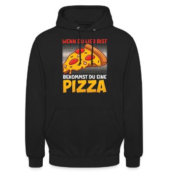 Pizza Fan Wenn du Lieb bist bekommst du eine Pizza - Unisex Hoodie - Schwarz - Vorne - Alina (178cm) & Michal (187cm)