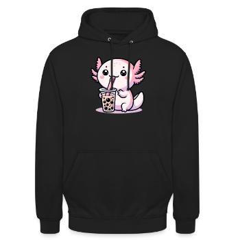 Axolotl Tee Eistee Amphibie Kawaii Anime - Unisex Hoodie - Schwarz - Vorne - Alina (178cm) & Michal (187cm)