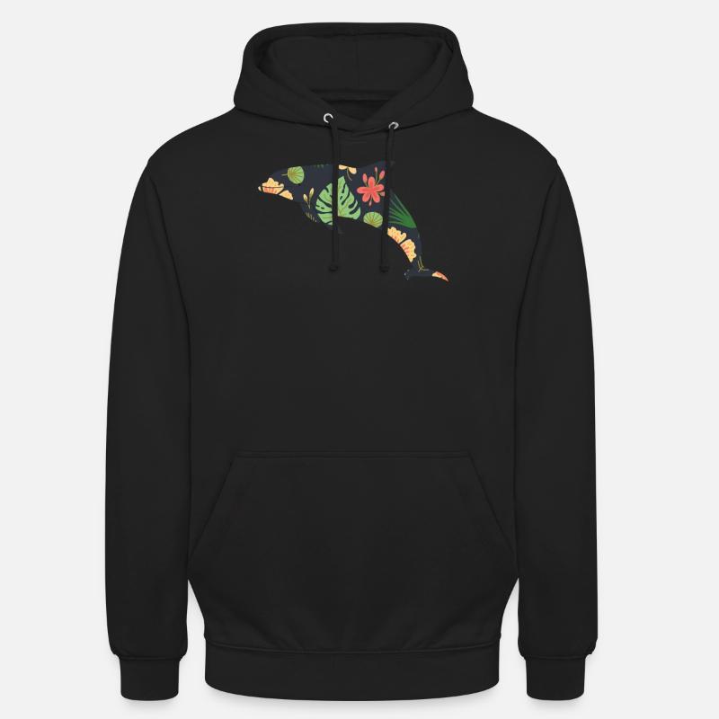 Dauphin Fleur Tropicale Floral - Sweat-shirt à capuche unisexe - noir