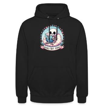 Bücherfreund Skelett Leseliebe - Books not people - Unisex Hoodie - Schwarz - Vorne - Alina (178cm) & Michal (187cm)