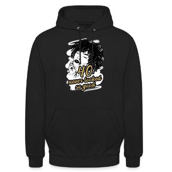 40 und Unwiderstehlich Charmant - Unisex Hoodie - Schwarz - Vorne - Alina (178cm) & Michal (187cm)