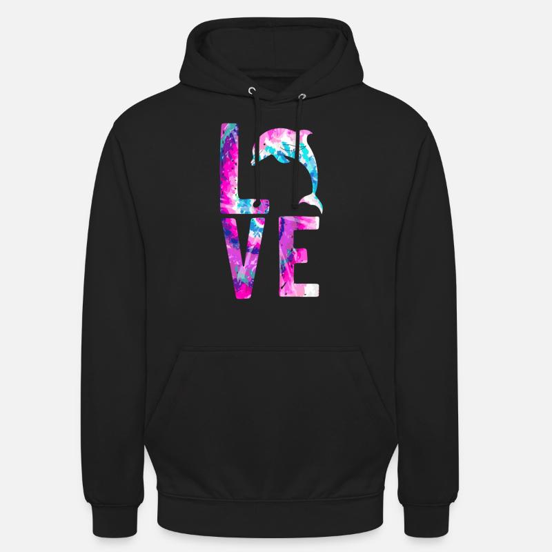 Amour aquarelle dauphin - Sweat-shirt à capuche unisexe - noir