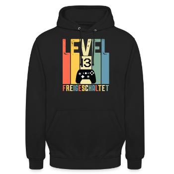 Level 13 ist freigeschaltet Geburtstag 13 Jahre - Unisex Hoodie - Schwarz - Vorne - Alina (178cm) & Michal (187cm)