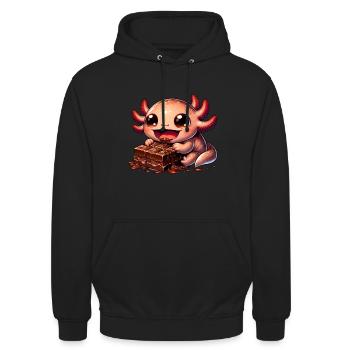 Axolotl Schokolade Schokokuchen Süß - Unisex Hoodie - Schwarz - Vorne - Alina (178cm) & Michal (187cm)