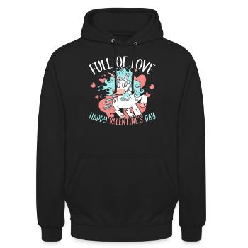 Valentinstag Geschenk 14. Februar süsses Einhorn - Unisex Hoodie - Schwarz - Vorne - Alina (178cm) & Michal (187cm)