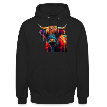Niedliche Highland-Kuh Schottische Highlands Bunt - Unisex Hoodie - Schwarz - Vorne - Alina (178cm) & Michal (187cm)