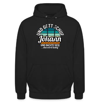 Johann - Unisex Hoodie - Schwarz - Vorne - Alina (178cm) & Michal (187cm)