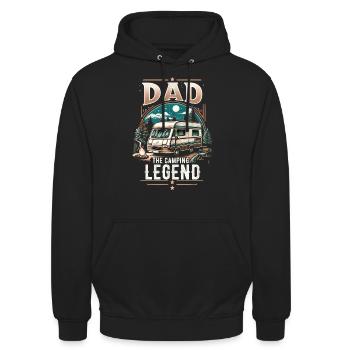 Fête des pères papa la légende du camping papa papa - Sweat-shirt à capuche unisexe - noir - Devant - Alina (178cm) & Michal (187cm)