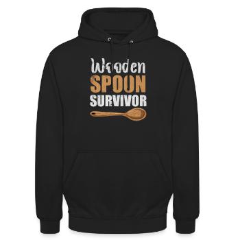 Cuillère en bois Survivant Parents parentaux - Sweat-shirt à capuche unisexe - noir - Devant - Alina (178cm) & Michal (187cm)