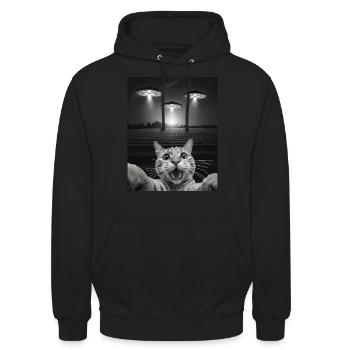 Drôle De Chats Selfie Devant Des OVNI Chat OVNI - Sweat-shirt à capuche unisexe - noir - Devant - Alina (178cm) & Michal (187cm)