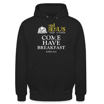 Pancake Lover Kids Bible Quote - Unisex Hoodie - black - Front - Alina (178cm) & Michal (187cm)