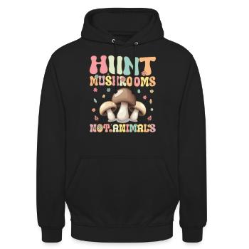 Groovy Mykologe auf Pilzsuche - Unisex Hoodie - Schwarz - Vorne - Alina (178cm) & Michal (187cm)