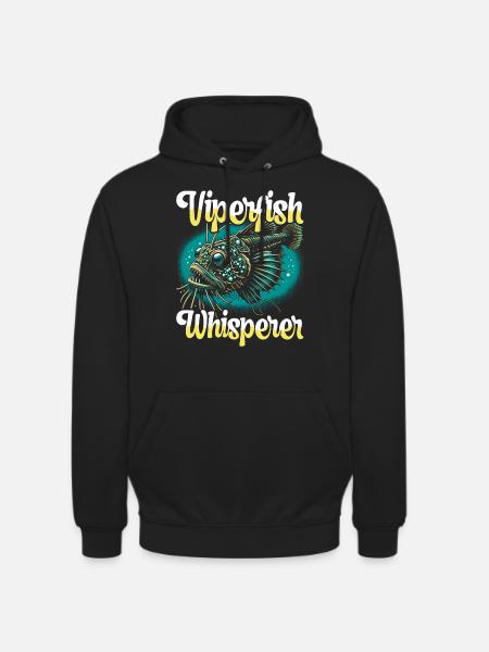 Uhyggelig, dybhav, hugorm, lystfisker, havbiolog - Hættetrøje unisex - sort