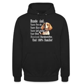 "Hunde sind 100% Familie" Beagle - Unisex Hoodie - Schwarz - Vorne - Alina (178cm) & Michal (187cm)