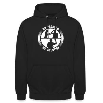 Dart Player My Problem My Solution Pictogram Dad - Unisex Hoodie - Schwarz - Vorne - Alina (178cm) & Michal (187cm)