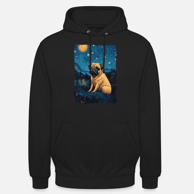Mops Starry Night - Unisex Hoodie - Schwarz