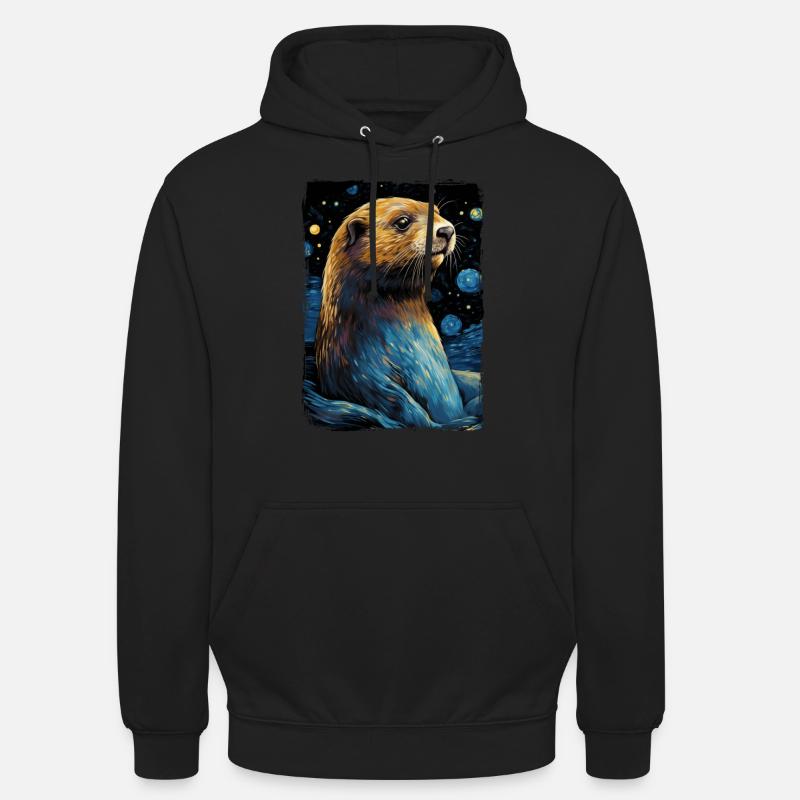 Otter Starry Night - Unisex Hoodie - black