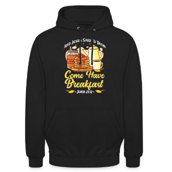 Pancake Lover Kids Bible Quote - Unisex Hoodie - black - Front - Alina (178cm) & Michal (187cm)