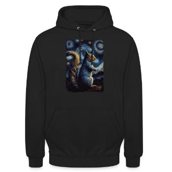 Écureuil Nuit étoilée - Sweat-shirt à capuche unisexe - noir - Devant - Alina (178cm) & Michal (187cm)