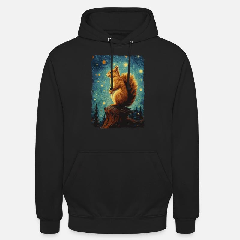Squirrel Starry Night - Unisex Hoodie - black