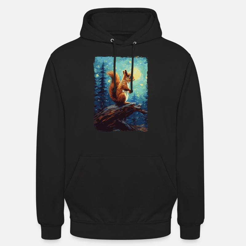 Squirrel Starry Night - Unisex Hoodie - black
