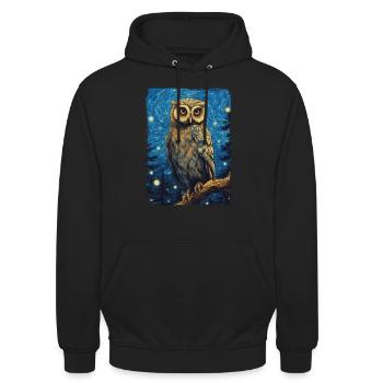 Hibou Nuit étoilée - Sweat-shirt à capuche unisexe - noir - Devant - Alina (178cm) & Michal (187cm)