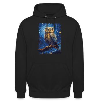 Hibou Nuit étoilée - Sweat-shirt à capuche unisexe - noir - Devant - Alina (178cm) & Michal (187cm)