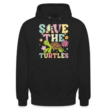 Groovy Meeresschildkröte - Unisex Hoodie - Schwarz - Vorne - Alina (178cm) & Michal (187cm)