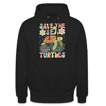 Groovy Schildkrötenliebhaber - Unisex Hoodie - Schwarz - Vorne - Alina (178cm) & Michal (187cm)