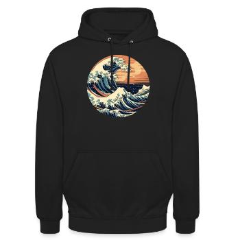 Große Welle The Great Wave Kanagawa - Unisex Hoodie - Schwarz - Vorne - Alina (178cm) & Michal (187cm)