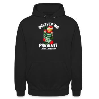 Liefern Sie die besten Geschenke Arbeit und Liefer - Unisex Hoodie - Schwarz - Vorne - Alina (178cm) & Michal (187cm)