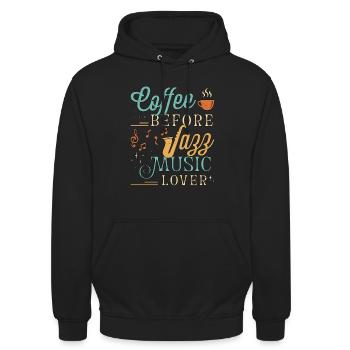 Amateur de musique jazz Coffee Jazz Band Amateur de café - Sweat-shirt à capuche unisexe - noir - Devant - Alina (178cm) & Michal (187cm)