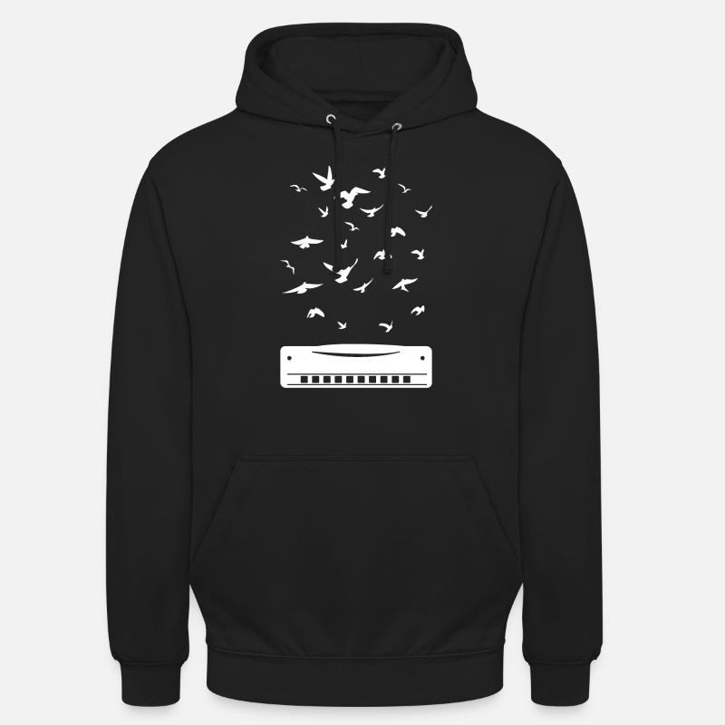 Playing Harmonica Player Harmonica Instrument - Unisex Hoodie - Schwarz