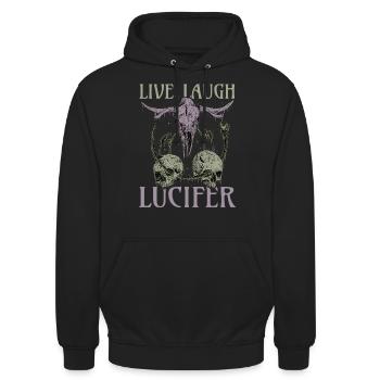 Live Love Luzifer Goth Festival Death Metal - Unisex Hoodie - Schwarz - Vorne - Alina (178cm) & Michal (187cm)