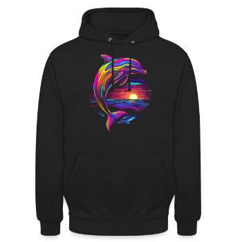 Dolphin Ocean Sea Creature Sunset Pop Art - Unisex Hoodie - black - Front - Alina (178cm) & Michal (187cm)