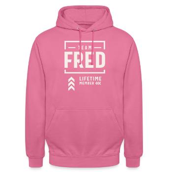 Team Fred Lifetime Member Funny Name Fred - Unisex Hoodie - pink - Front - Alina (178cm) & Michal (187cm)