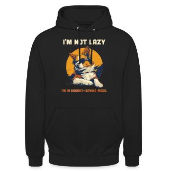 Chien paresseux Humour Mode d’économie d’énergie Drôle - Sweat-shirt à capuche unisexe - noir - Devant - Alina (178cm) & Michal (187cm)