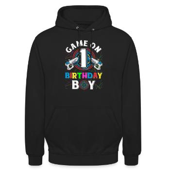 Lasertag Game On 1 Birthday Boy Indoor Laser Tag - Unisex Hoodie - Schwarz - Vorne - Alina (178cm) & Michal (187cm)