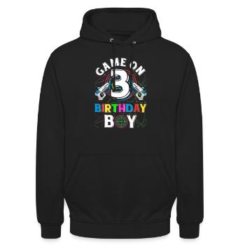 Lasertag Game On 3 Birthday Boy Indoor Laser Tag - Unisex Hoodie - Schwarz - Vorne - Alina (178cm) & Michal (187cm)